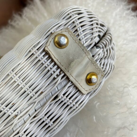 Miss Ellen Womens Vintage Basket Bag White Wicker Double Handle - Picture 7 of 12